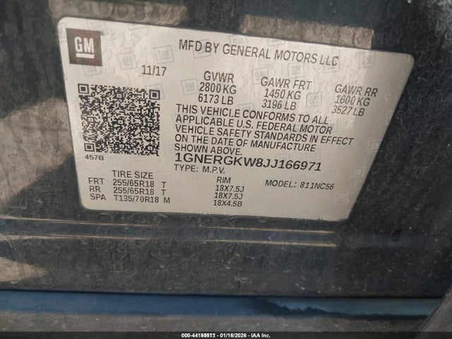 1GNERGKW8JJ166971 Chevrolet Traverse 1lt