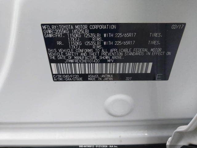 JTMWFREV2HD101420 Toyota Rav4 Xle