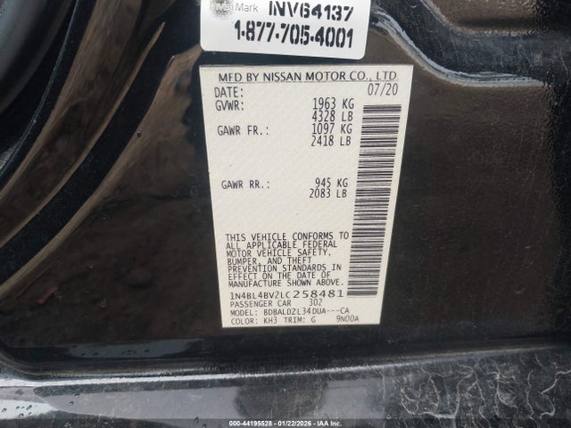 1N4BL4BV2LC258481 Nissan Altima S Fwd