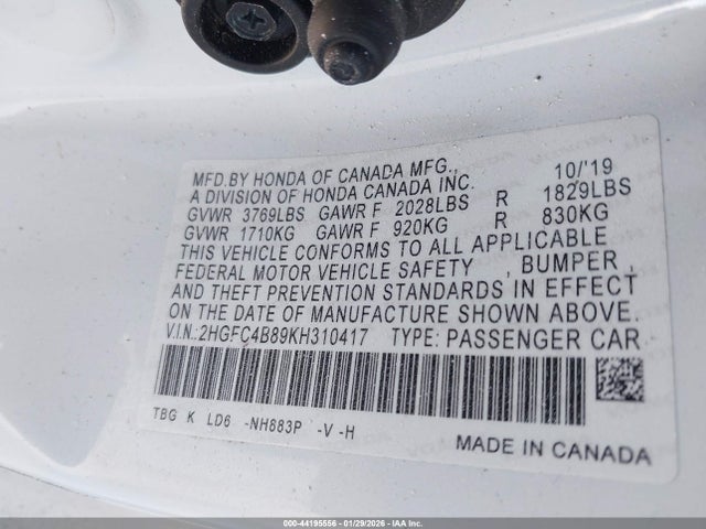 2019 HONDA CIVIC 2HGFC4B89KH310417 Photo 8