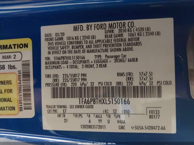 2020 FORD MUSTANG 1FA6P8THXL5150166 Photo 8