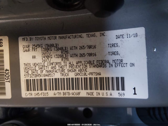 5TFDZ5BN5KX040517 Toyota Tacoma Trd Off Road