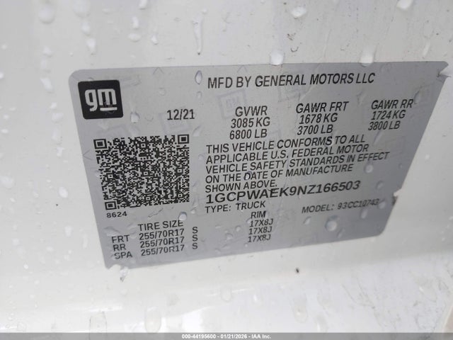 1GCPWAEK9NZ166503 Chevrolet Silverado 1500 Ltd 2wd Standard Bed Wt