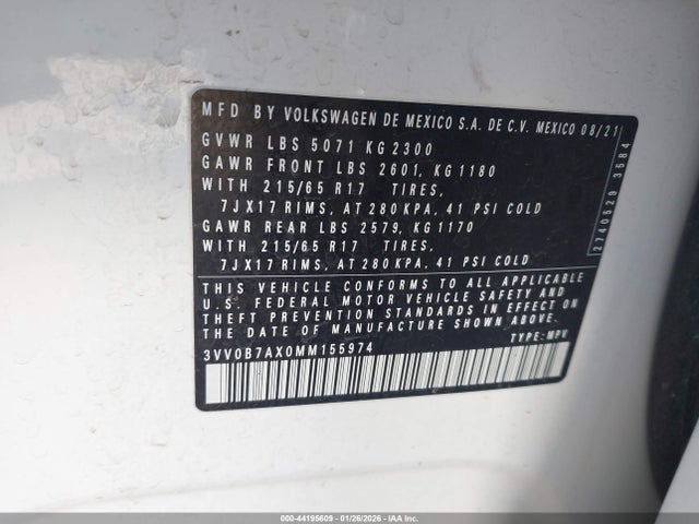 2021 VOLKSWAGEN TIGUAN 3VV0B7AX0MM155974 Photo 8