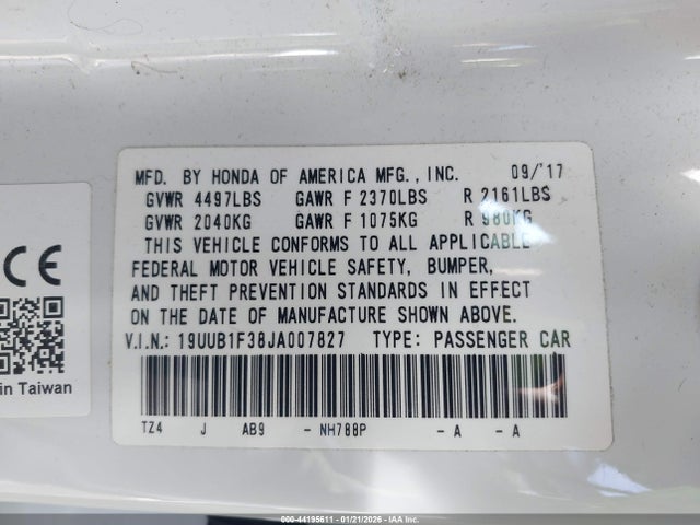 44195611 :رقم المزاد ، 19UUB1F38JA007827 vin ، 2018 Acura Tlx مزاد بيع