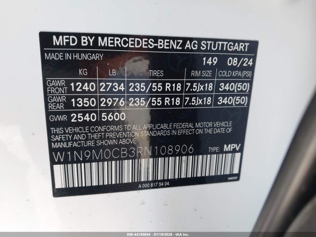 W1N9M0CB3RN108906 Mercedes-Benz Eqb 250 Suv