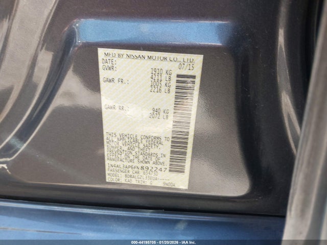 1N4AL3AP6FN892247 Nissan Altima 2.5/2.5 S/2.5 Sl/2.5 Sv