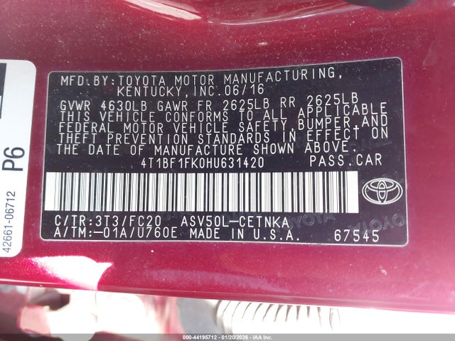 4T1BF1FK0HU631420 Toyota CAMRY LE