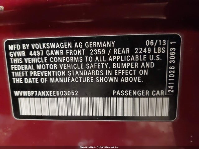2014 VOLKSWAGEN CC WVWBP7ANXEE503052 Photo 8