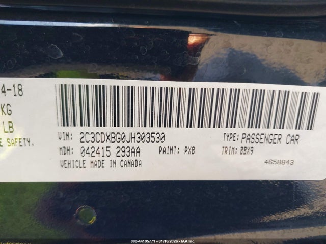 2C3CDXBG0JH303530 Dodge Charger Sxt Rwd