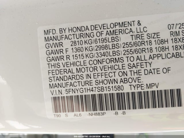Aukcja sprzedaży 2025 Honda Pilot Ex-l, vin: 5FNYG1H47SB151580, numer aukcji: 44195795