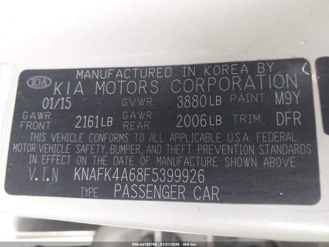 KNAFK4A68F5399926 KIA FORTE LX