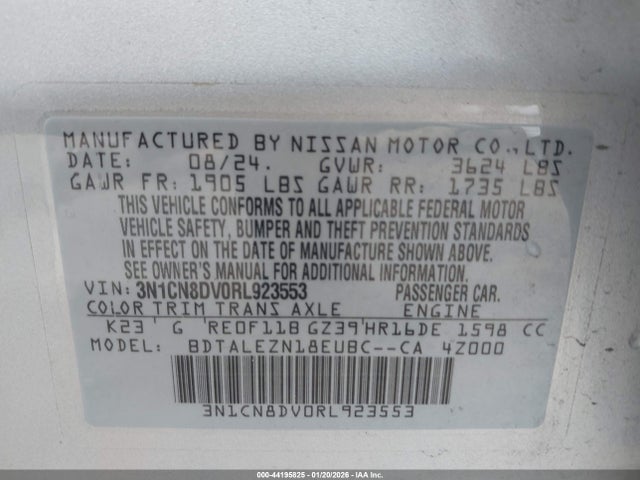 3N1CN8DV0RL923553 Nissan Versa 1.6 S