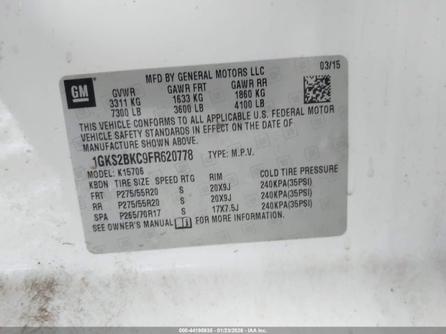 Aukcja sprzedaży 2015 Gmc Yukon Slt, vin: 1GKS2BKC9FR620778, numer aukcji: 44195935