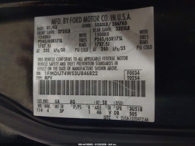 2003 FORD EXPLORER 1FMDU74W53UB46822 Photo 8