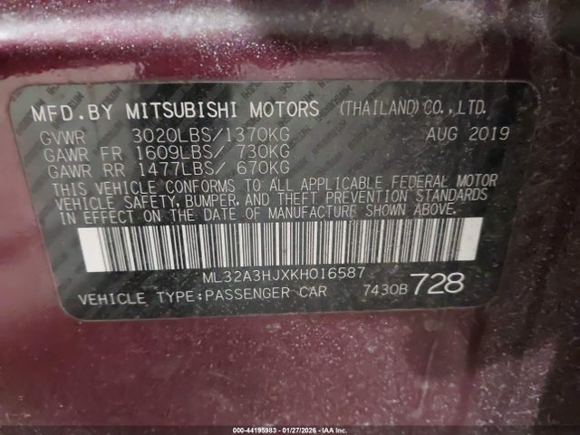2019 MITSUBISHI MIRAGE ML32A3HJXKH016587 Photo 8