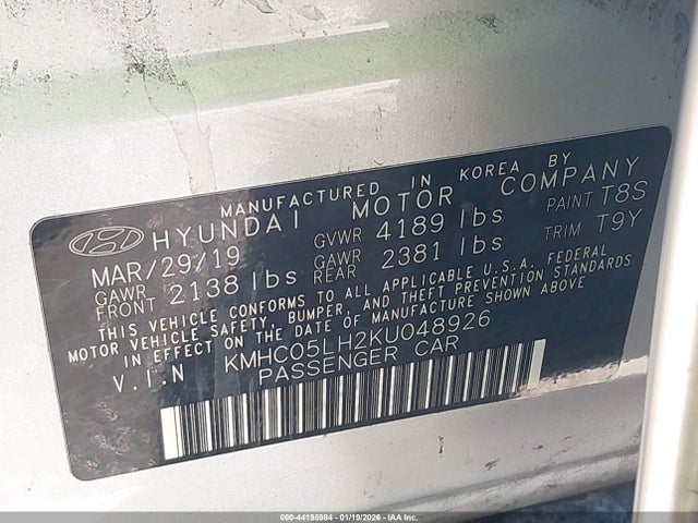 KMHC05LH2KU048926 Hyundai Ioniq Electric Limited