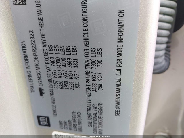 1GNSCMKD6PR222322 Chevrolet Tahoe 2wd Ls