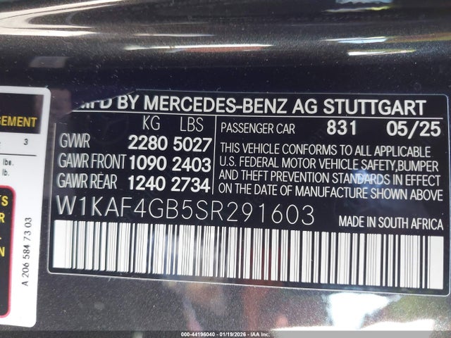 W1KAF4GB5SR291603 Mercedes-Benz C 300