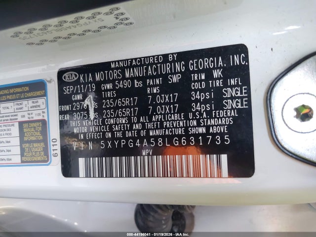 5XYPG4A58LG631735 KIA Sorento 3.3l Lx