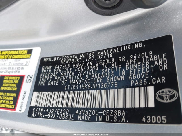 4T1B11HK9JU136778 Toyota CAMRY SE