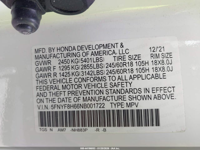 5FNYF8H66NB001722 Honda Passport Awd Trailsport