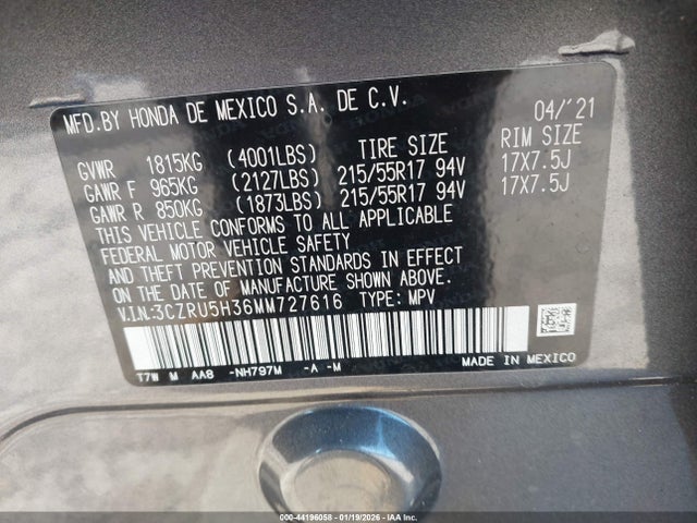2021 HONDA HR-V 3CZRU5H36MM727616 Photo 8
