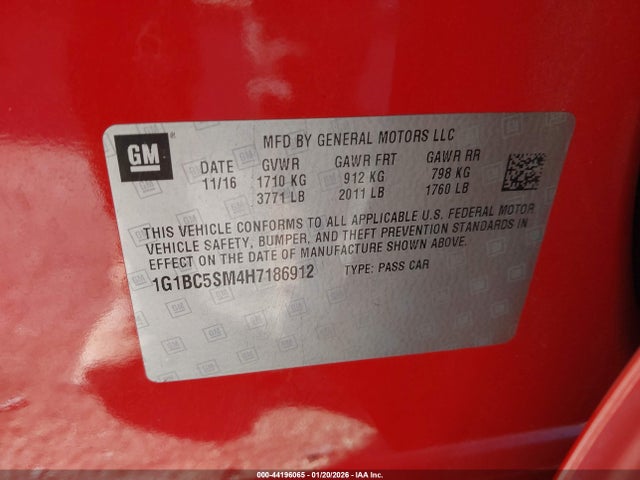 1G1BC5SM4H7186912 Chevrolet Cruze Ls Auto