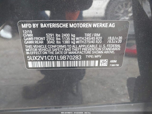 44196072 :رقم المزاد ، 5UX2V1C01L9B70283 vin ، 2020 Bmw X4 Xdrive30i مزاد بيع
