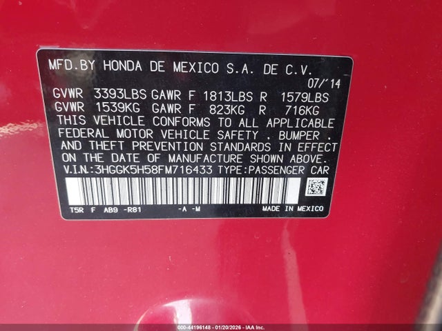 3HGGK5H58FM716433 Honda FIT LX