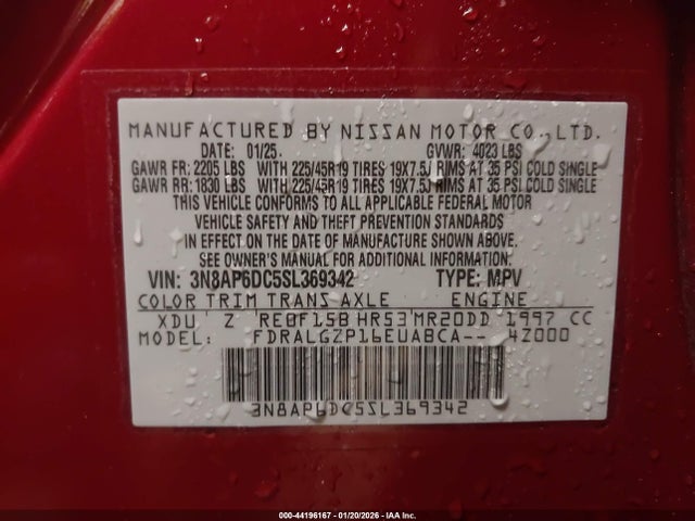 Aukcja sprzedaży 2025 Nissan Kicks Sr Fwd, vin: 3N8AP6DC5SL369342, numer aukcji: 44196167