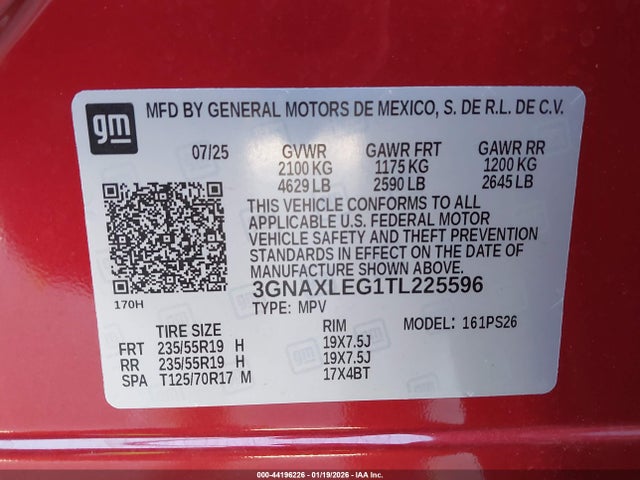 3GNAXLEG1TL225596 Chevrolet Equinox Fwd Rs