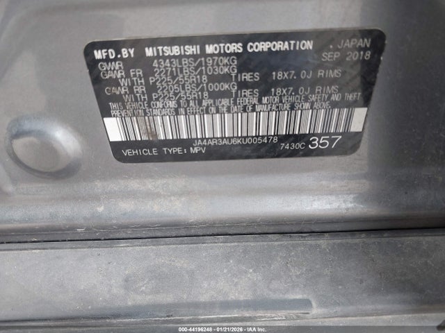 2019 MITSUBISHI OUTLANDER SPORT JA4AR3AU6KU005478 Photo 8