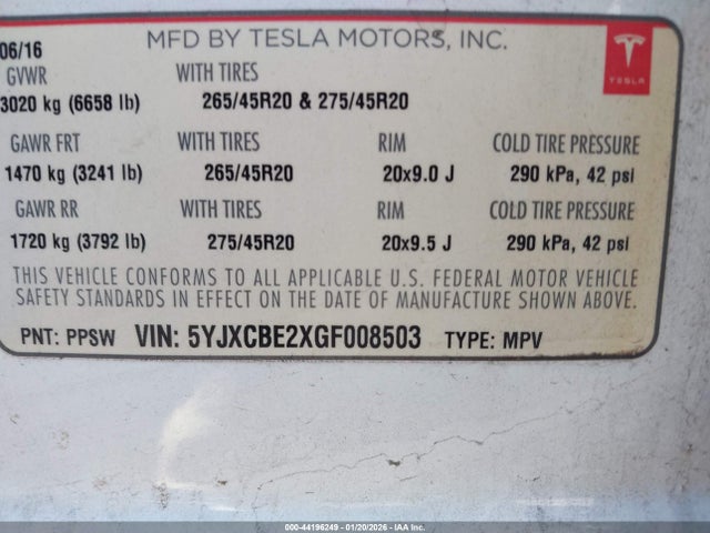 2016 TESLA MODEL X 5YJXCBE2XGF008503 Photo 8