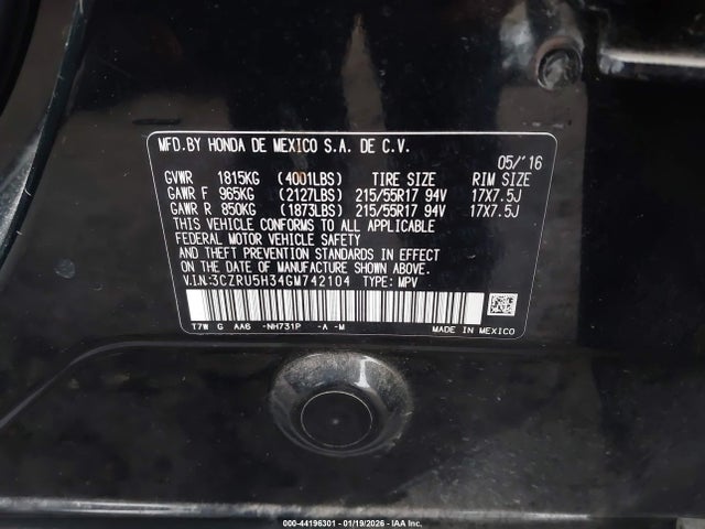 3CZRU5H34GM742104 Honda HR-V LX