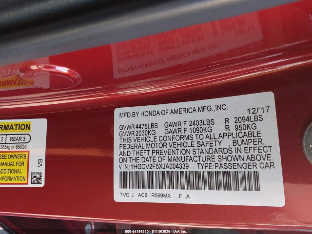 1HGCV2F5XJA004339 Honda Accord Ex-l 2.0t