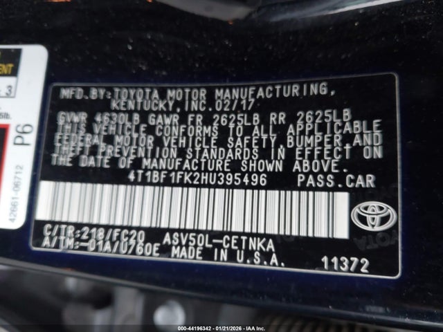 4T1BF1FK2HU395496 Toyota CAMRY LE