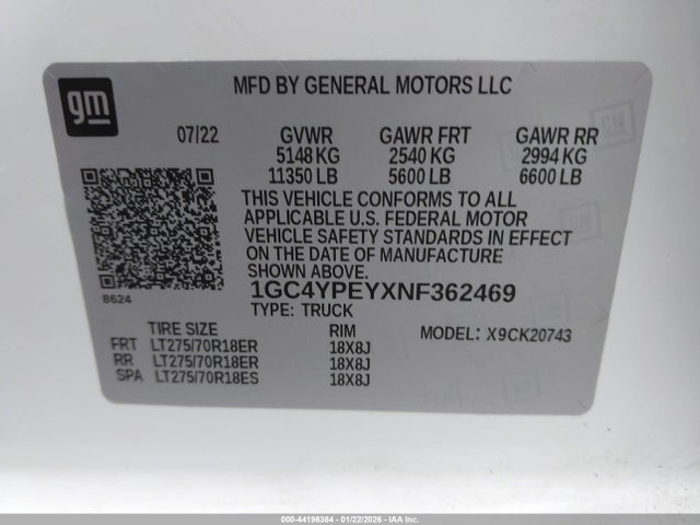 1GC4YPEYXNF362469 Chevrolet Silverado 2500hd 4wd Standard Bed Ltz