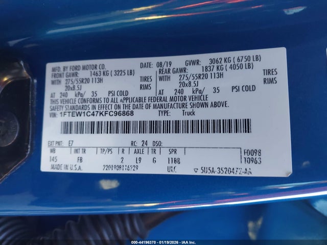 2019 FORD F-150 1FTEW1C47KFC96868 Photo 8