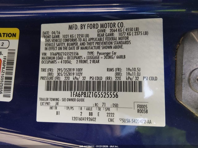 2016 FORD SHELBY GT350 1FA6P8JZ1G5525556 Photo 8