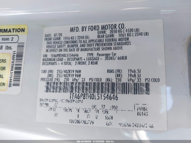 Ford Mustang Ecoboost Premium Fastback 2020 1FA6P8TH0L5154646 Image 9