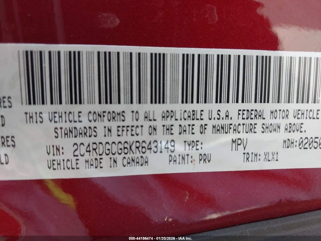 Dodge Grand Caravan Sxt 2019 2C4RDGCG6KR643149 Image 9