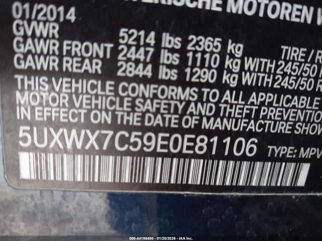 Продаж на аукціоні авто 2014 Bmw X3 Xdrive35i, vin: 5UXWX7C59E0E81106, номер лоту: 44196495