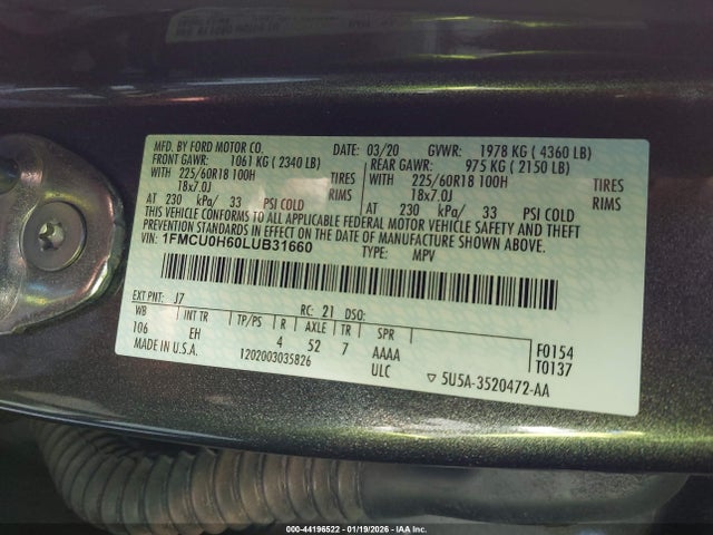 1FMCU0H60LUB31660 Ford ESCAPE SEL