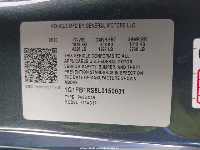 1G1FB1RS8L0150031 Chevrolet Camaro Rwd 1lt