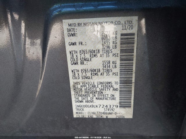 Nissan Frontier Sv 4x2 2020 1N6ED0EA9LN724379 Image 9