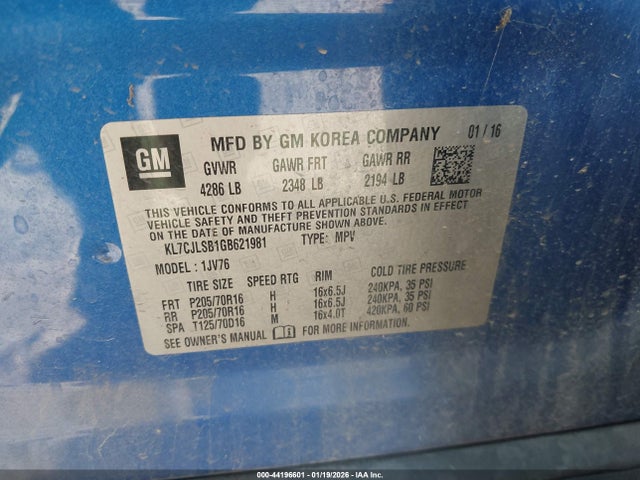 Chevrolet Trax Lt 2016 KL7CJLSB1GB621981 Image 9