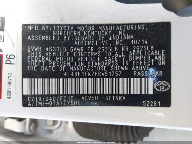 Toyota CAMRY LE 2015 4T4BF1FK7FR451757 Image 9