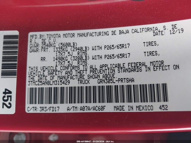 3TMCZ5AN8LM315429 Toyota Tacoma Trd Sport