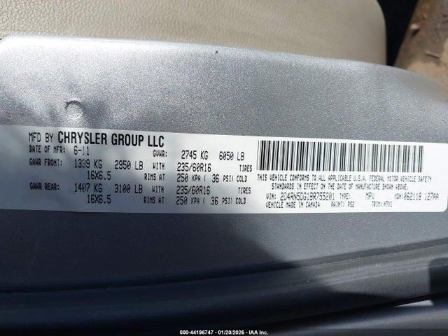 2011 Dodge Grand Caravan Crew მანქანა იყიდება აუქციონზე, vin: 2D4RN5DG1BR755201, აუქციონის ნომერი: 44196747